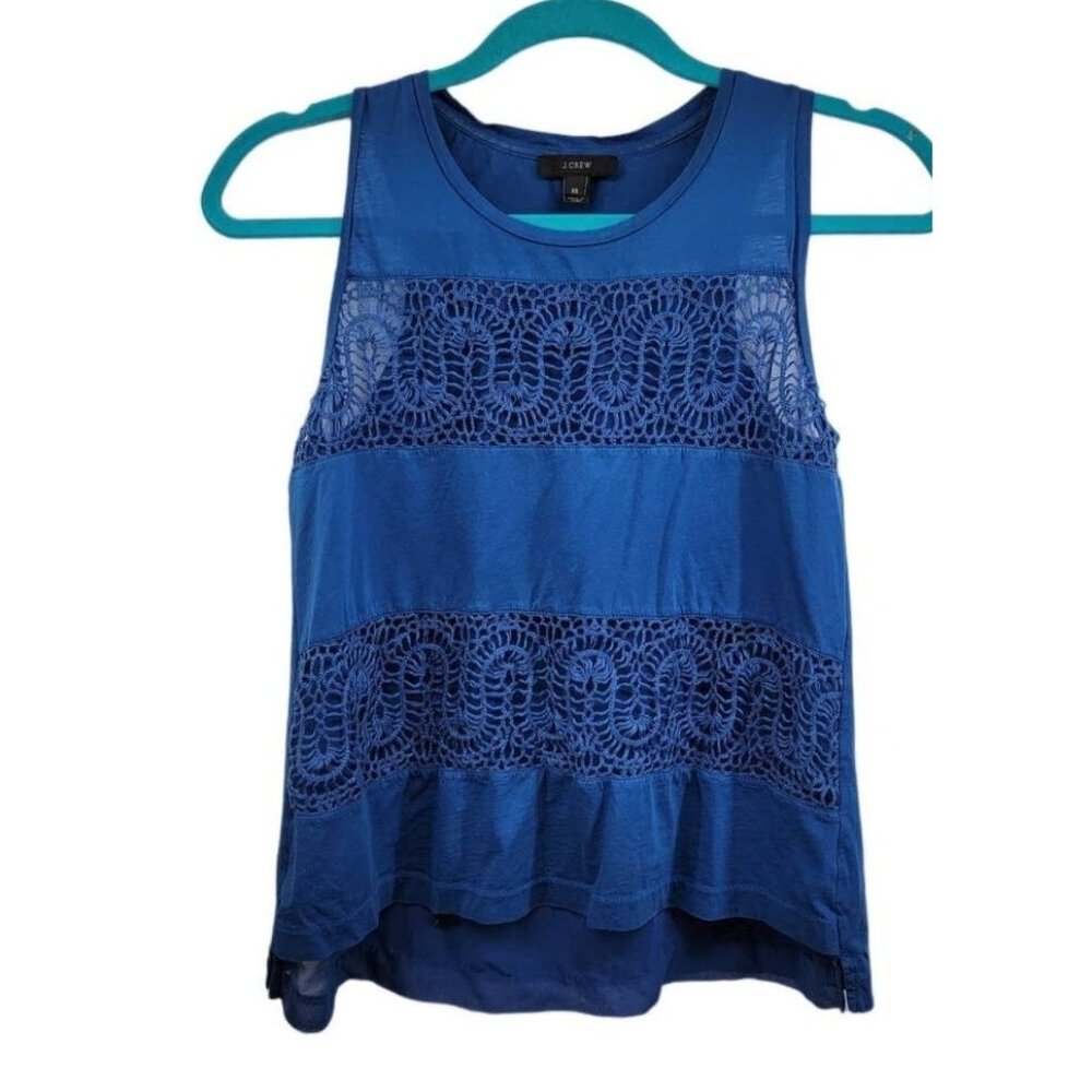 J.CREW‎ Tank Top Crochet Trim Scoop Neck Sleeveless Shell Cotton Blue XS